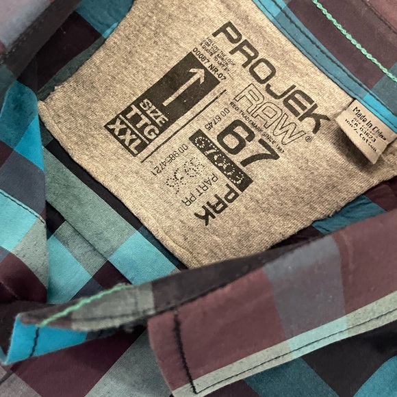 PROjekRAW Men’s Button Down Short Sleeve Plaid Print Shirt - Picture 3 of 3